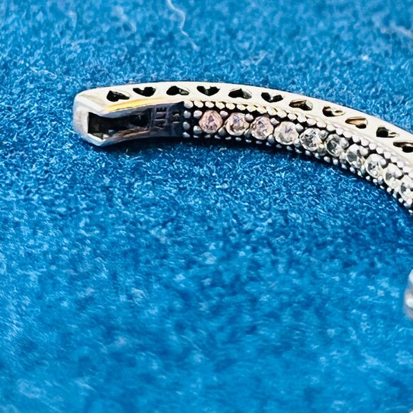 Pandora Large Pave Hoops Sterling Silver Sparkle and Hearts - Picture 8 of 10